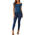 thumbnail image 2 of INSPIRE CHIC Women's Top Short Sleeves Off the Shoulder Hip Length Solid Blouse XL Navy Blue, 2 of 6