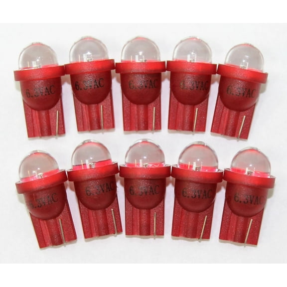 10 Pack Pinball replacement bulb LED 6.3 volt AC, 555 clear wedge base T10 Cool Red Short