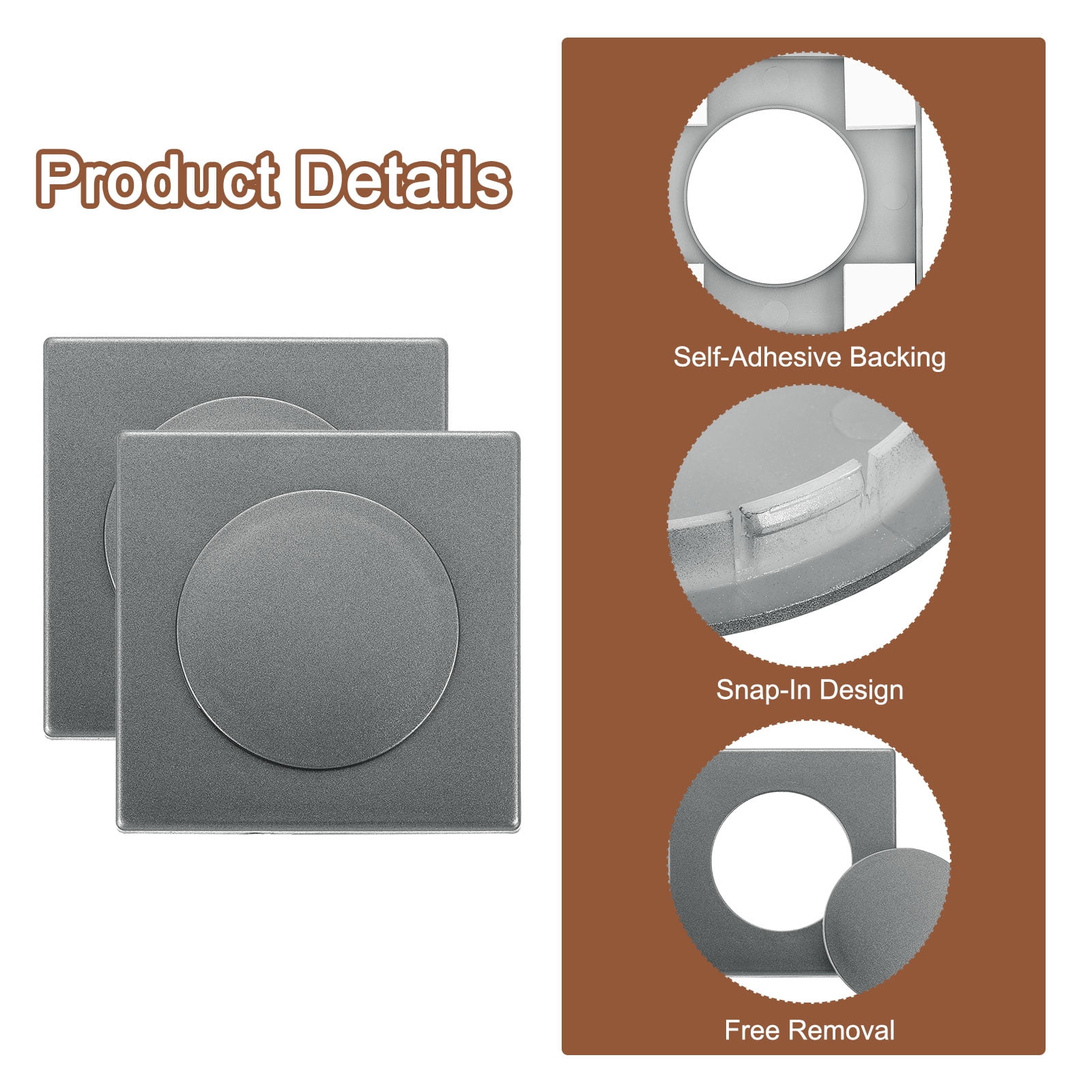 Unique Bargains Pipe Wall Square Removable Hole-Free Hole Cover Dark Grey