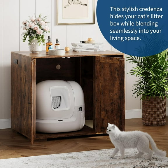 Historyli Cat Litter Robot Enclosure-XL Cat Enclosure Furniture for Placing Litter Robot-with Power Outlet,Mat and Dog-Proof Shelf,Fits Most Self-Cleaning Litterboxes