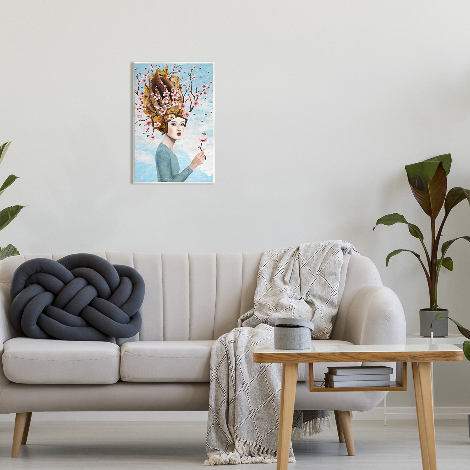 Stupell Industries Cherry Blossom Girl Botanical & Floral Painting Unframed Art Print Wall Art, 13 x 19