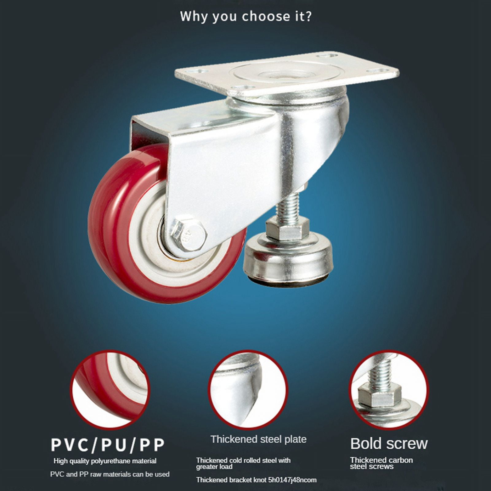 2 inch Leveling Plate Caster Wheels with Adjustable Anti-Vibration