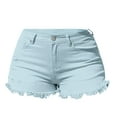 thumbnail image 3 of Gsakboxl Shorts Women Spring Summer Vintage Washed Solid High Waist Denim Shorts Distressed Frayed Raw Hem Delicate Beaded Edge Casual Street Short Pants Blue, 3 of 6