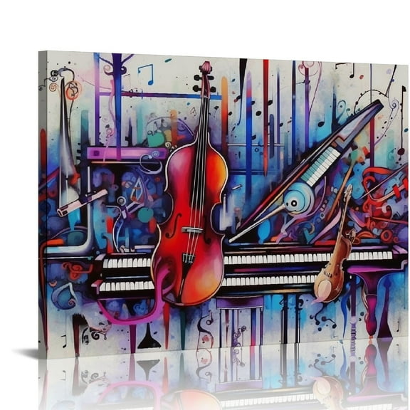 ONETECH Large Wall Art Guitar Saxophone Abstract Canvas Picture Prints Vintage Artwork Gift for Lover Fashion Room Home Wall Decor Ready to Hang