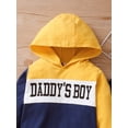 thumbnail image 2 of KIMI BEAR Infant Boys Outfits 18 Months Infant Boy Autumn Winter Outfits 24 Months Infant Boy Casual DADDY'S BOY Letter Print Hooded Color Stitching Long Sleeve Hoodie + Pants 2PCs Set Blue, 2 of 7