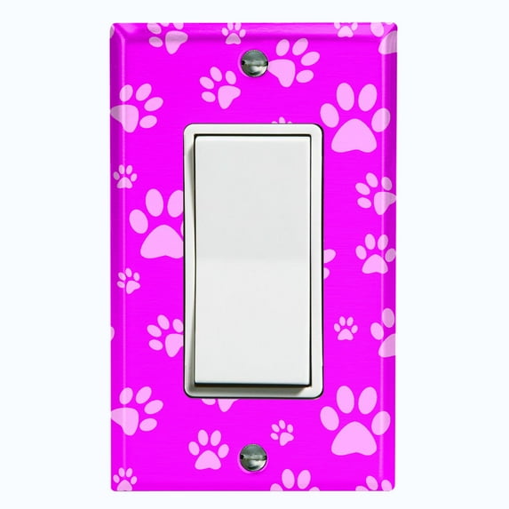 Metal Light Switch Plate Cover Puppy Dog Paw Prints Neon Pink DOG030