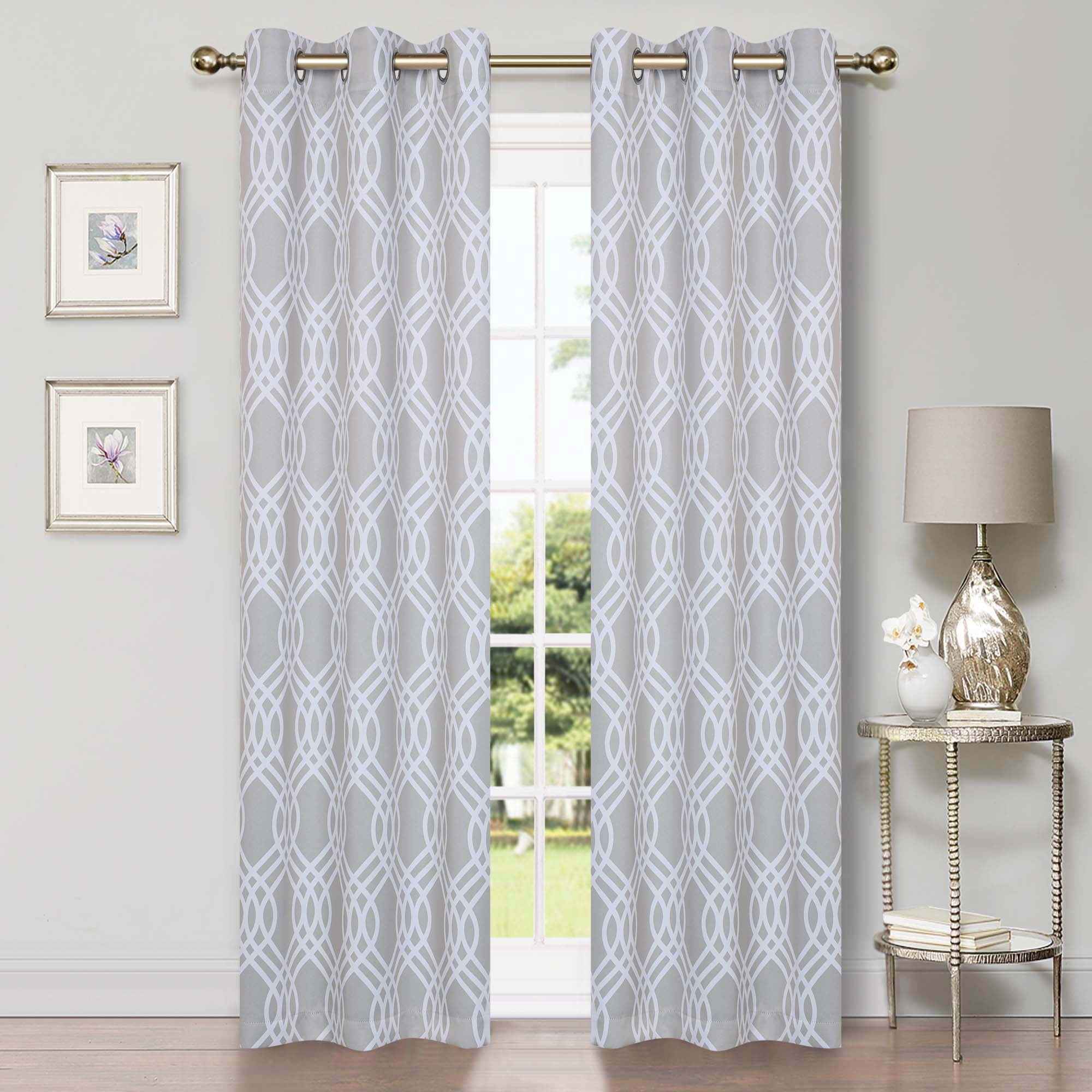 Superior Ribbon Blackout Curtains Set of 2, Rod Pocket Cutain Panel Pair, Chrome, 26"W x 63"L