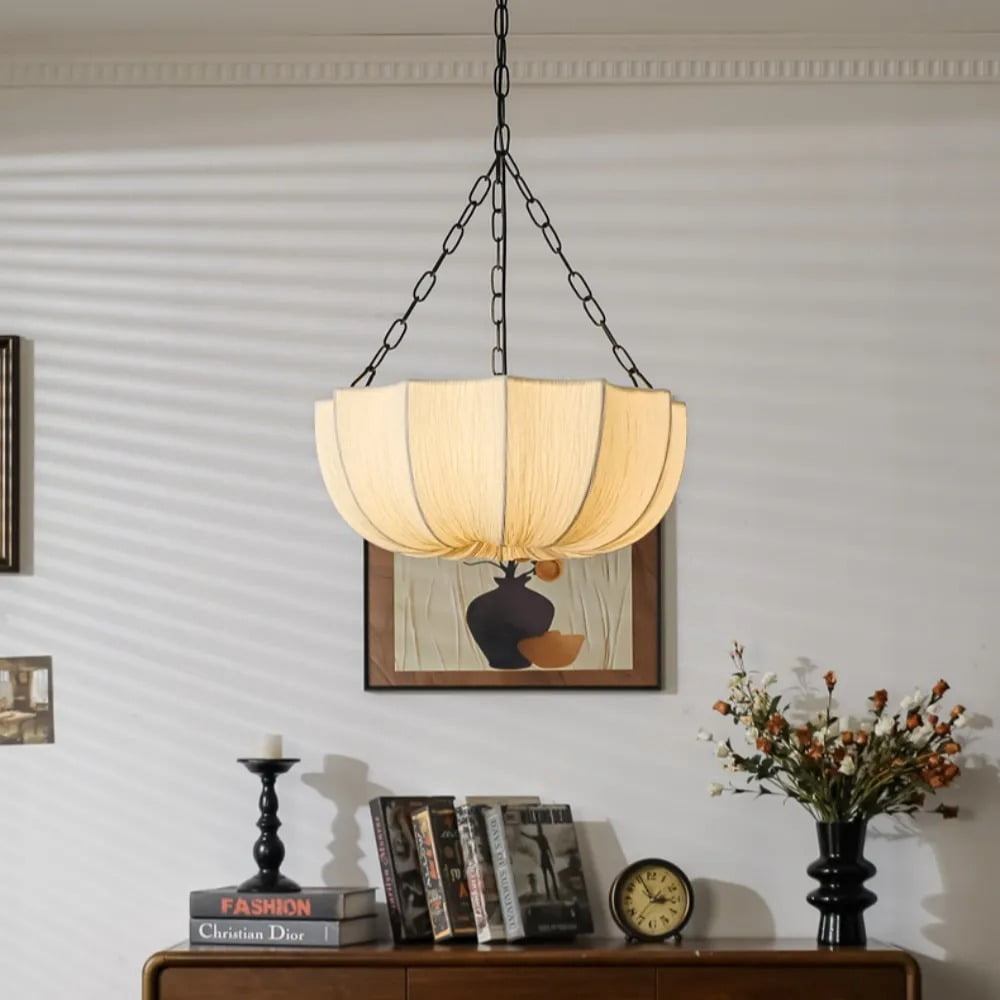 LittleGlovo Japanese Retro Wabi-Sabi Style Fabric Pendant Light Living Room Bedroom Lighting Fixtures