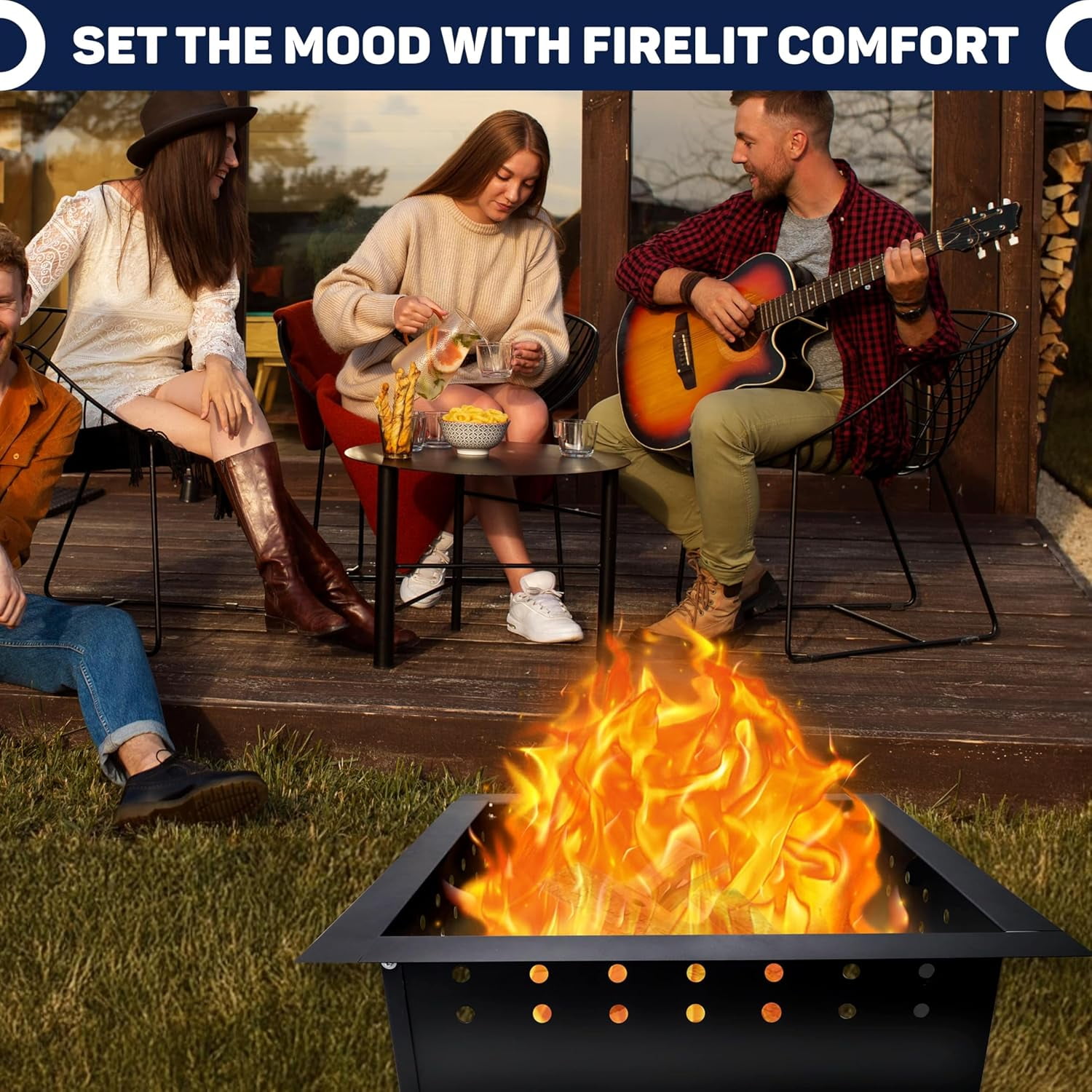 FEBTECH Smokeless Fire Pit Insert Square - 36 inch OD & 30 inch ID - With Heat Resistant Coating For Outdoor Bonfire