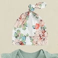 thumbnail image 4 of TOWED22 Infant Girl Fall Winter Clothing 3 Pcs Sets Long Sleeve Crew Neck Bodysuit Romper Floral Flare Pants Headband Outfits Set(Green,3-6 M), 4 of 7