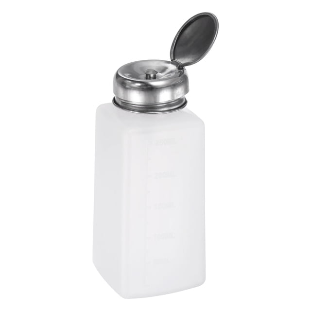 Dispensador de Alcohol Uxcell 250ml(8.5oz) Botella de Bomba de Líquido de Empuje con Tapa de Acero Inoxidable, Blanca