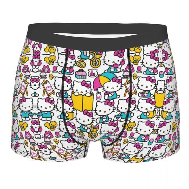 RWJDXD Custom Hello Kitty Anime Cat Pattern Underwear Men Stretch Boxer Briefs Shorts Panties Soft Underpants For Male o