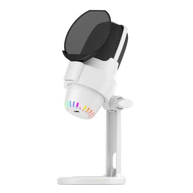 yeacher M9 Microphone USB RVB - Blanc, à Réduction de Bruit, Prêt à l'Emploi, Tactile et Silencieux, pour PC, Mobile, Jeux, Diffusion en Continu, Appels Vidéo, avec Filtre Anti-Pop et Support
