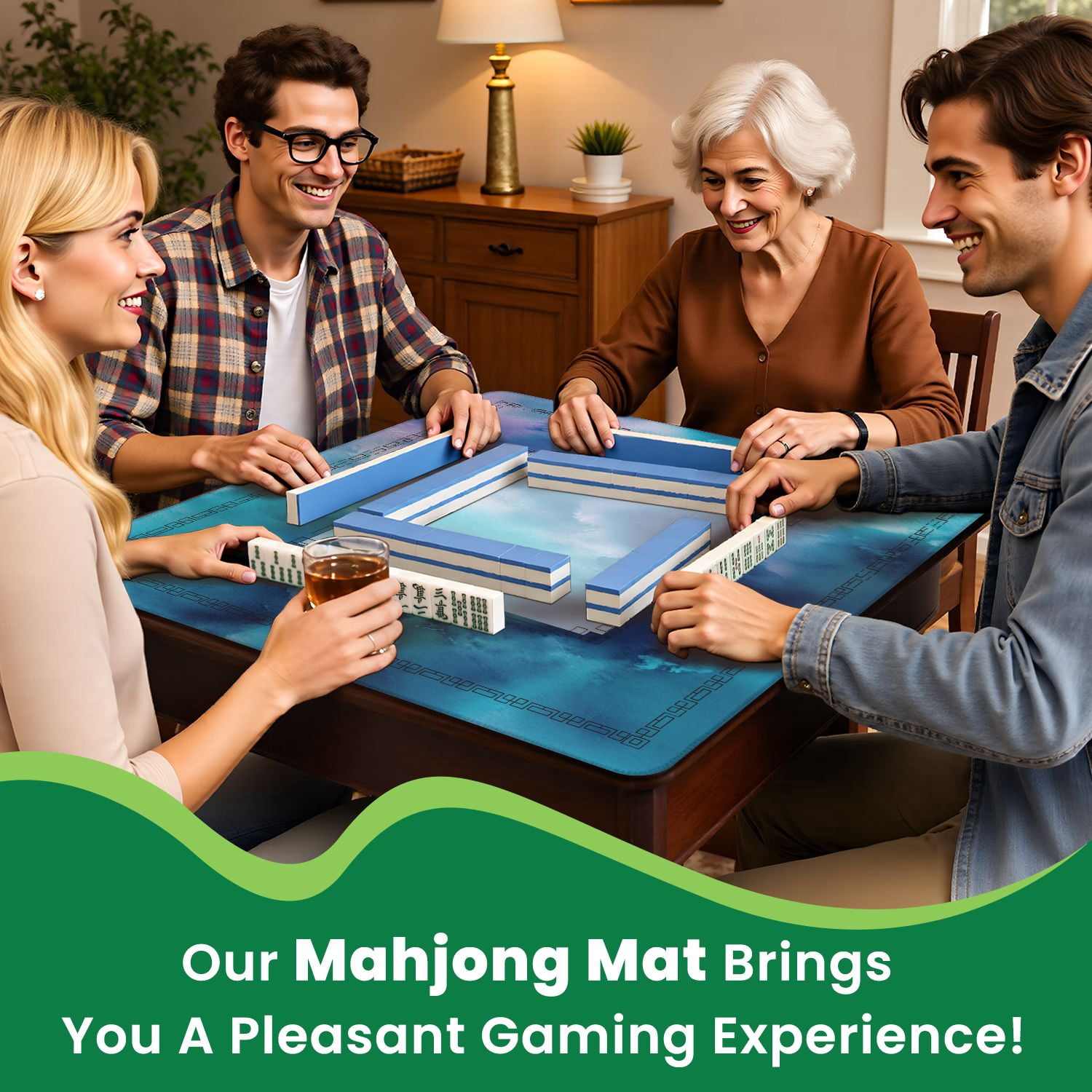 Mahjong Mat 31.5" x 31.5" Watercolor seamless abstract sky galaxy Non-Slip Noise Reduction American Mahjong Tiles Table Cover for Dominoes Poker Card Board Games Gift