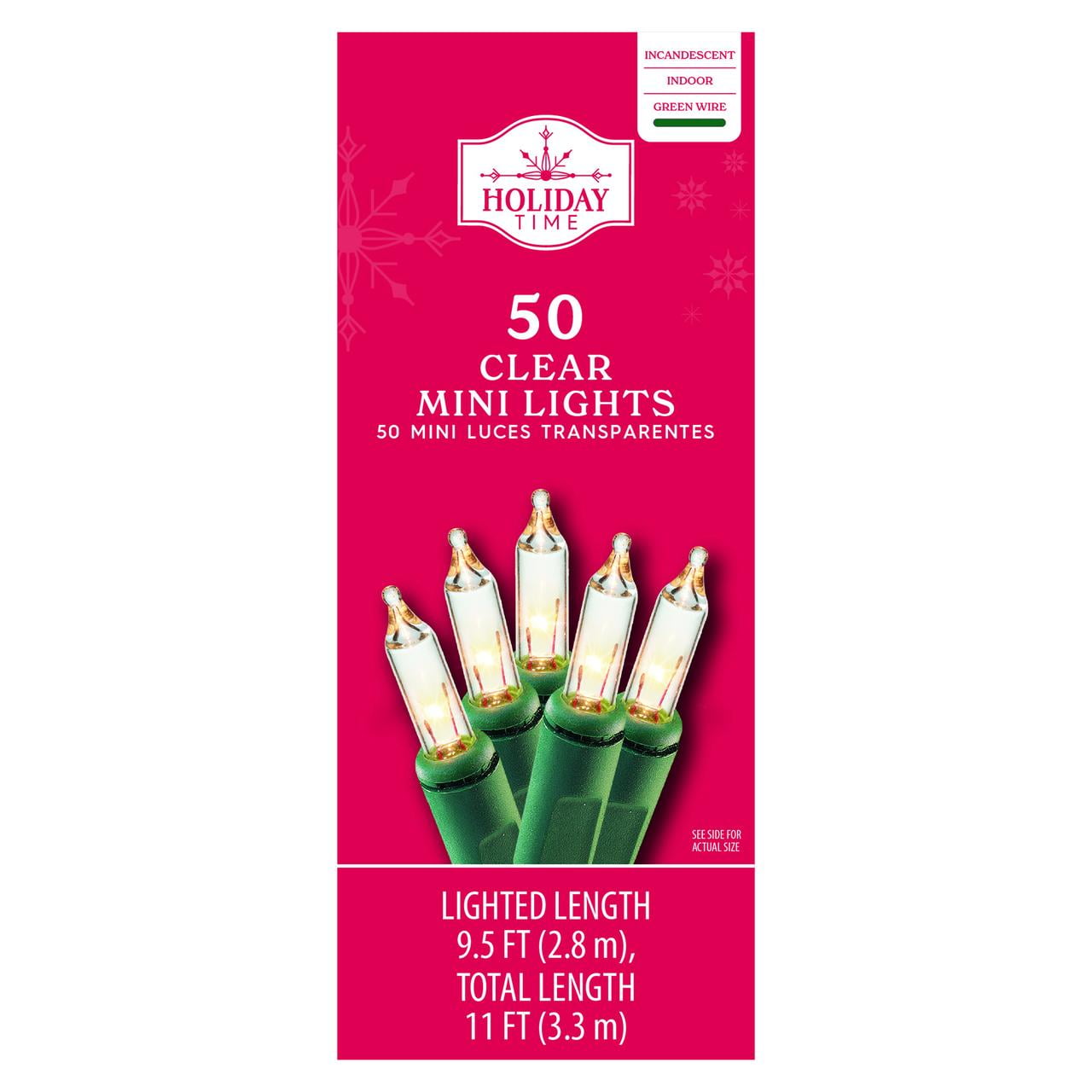50 Count Clear Incandescent Mini Christmas Lights with Green Wire 11 Holiday Time