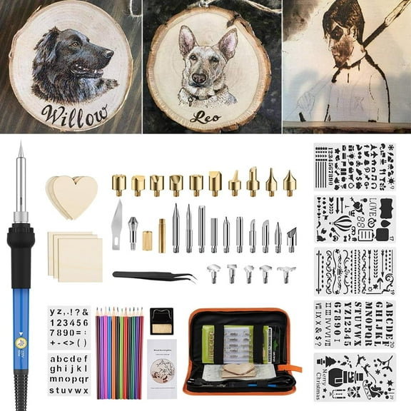 Shopmall 55 Pcs Pyrography Tool Set Wood Burning Kit For DIY Pyrography Woodworkers Beginners School Arts Crafts Home Designs