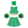 thumbnail image 4 of TiaoBug Kids Girls Cheerleading Outfit Set Sleeveless Crop Top Pleated Skirt with Pompoms And Headwear B Green 12, 4 of 5