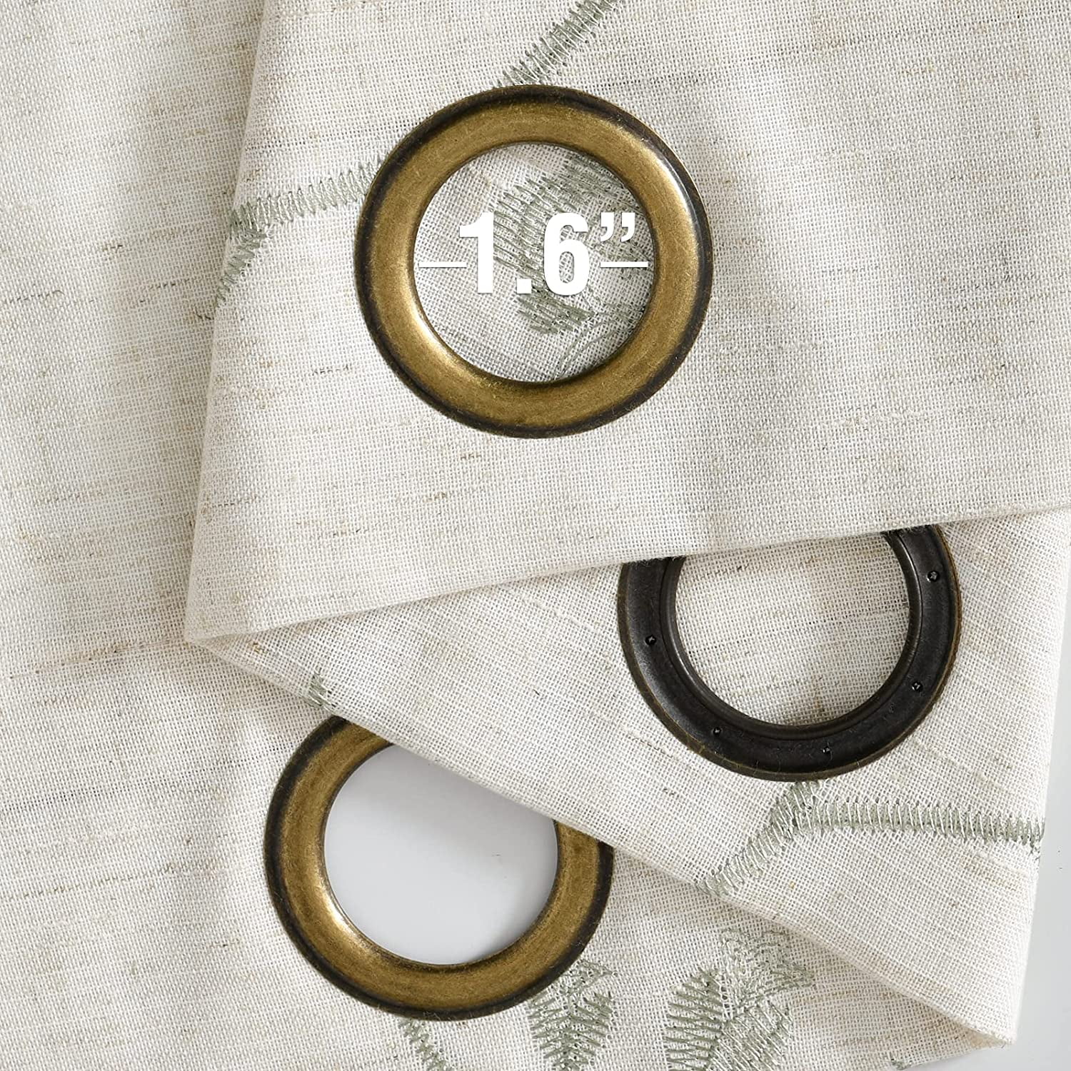 Curtainking Linen Curtains Floral Embroidery Grommet Curtains 50x84 inch for Bedroom 2 Panels Green