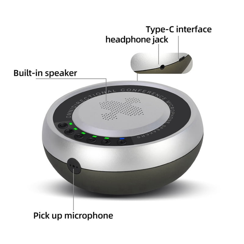 USB Bluetooth Conference 360° Voice Capture Microphone for Video Conferences Online Courses Live Broadcasts Silver