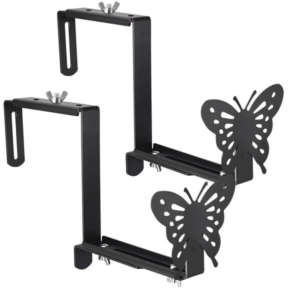 Planter Box Brackets, Adjustable Steel Window Boxes Planters Brackets with Butterfly for Deck Railing Pergola Balcony Garden - 2 pack