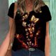 thumbnail image 2 of Blusa de camiseta informal con estampado de manga corta y cuello en V de verano para mujer a la moda Fridja  bn5809, 2 of 5