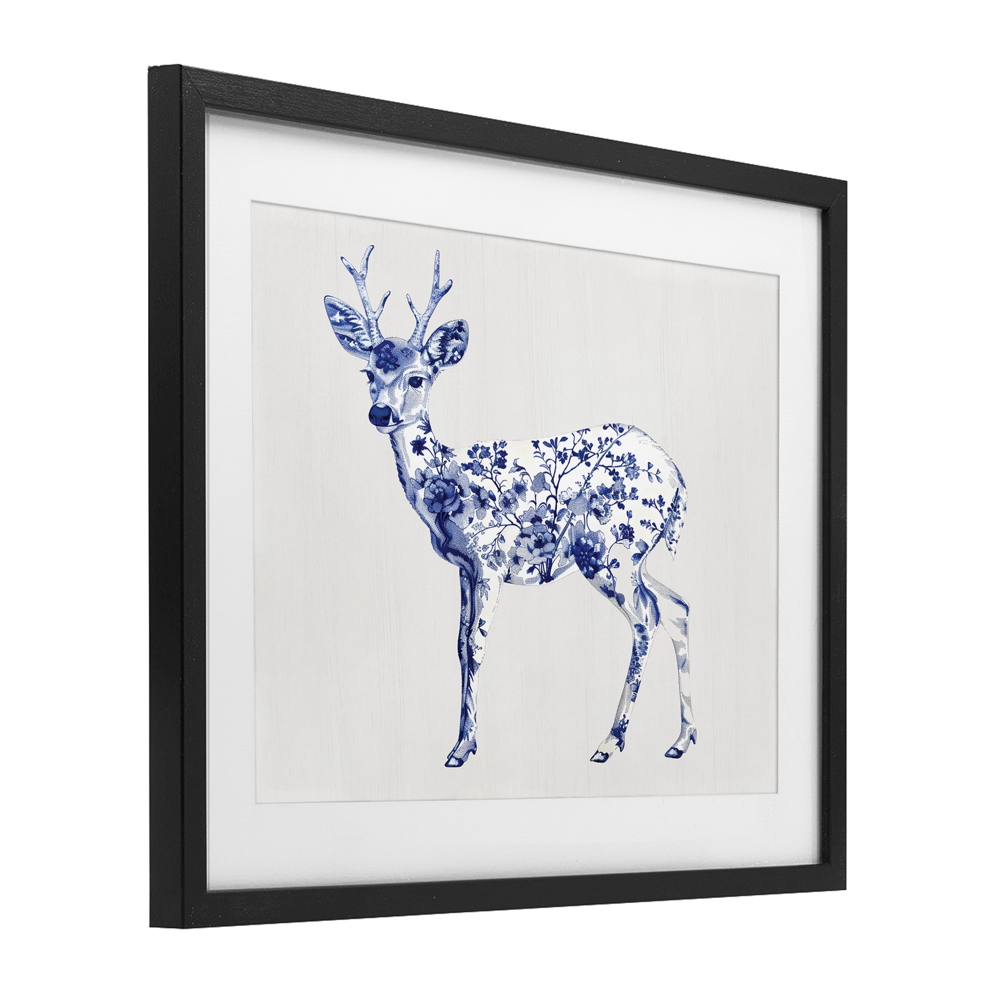 Graceful Toile Deer Black Framed Print Under Glass, design by Lettered and Lined