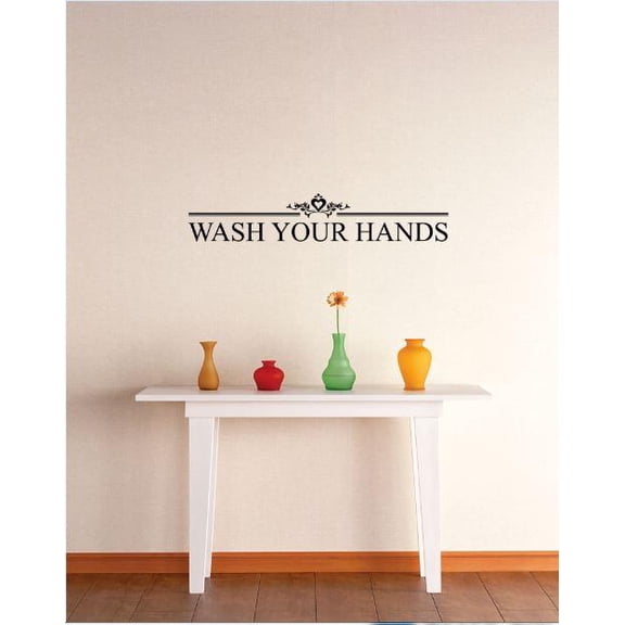 Vinyl Wall Decal Sticker : Wash Your Hands Bathroom Quote Bedroom Bathroom Living Room Picture Art Peel & Stick Mural Size: 16 Inches X 40 Inches -