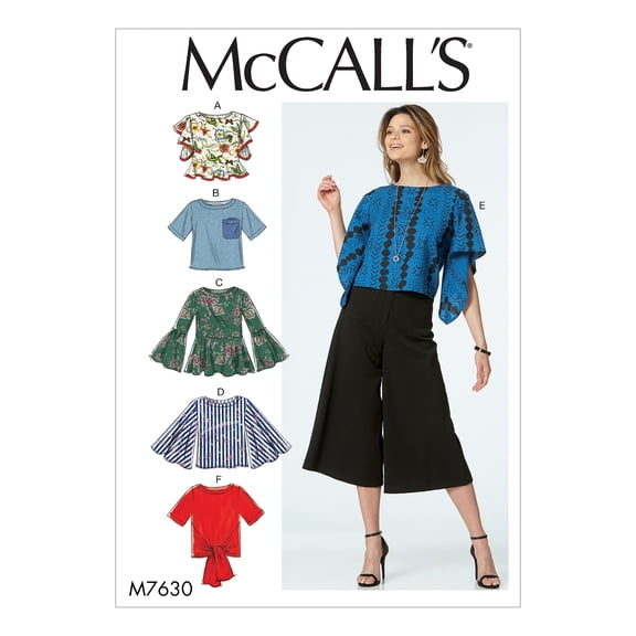 McCall's Sewing Pattern Misses' Tops with Sleeve and Hem Variations-6-8-10-12-14