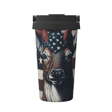 

Tebeau Vintage American Deer Print Travel Coffee Mug Insulated Coffee Cup with Leakproof Lid Coffee Tumbler Reusable Coffee Cups with Seal Lid