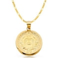 thumbnail image 1 of 14K Yellow Gold Calendario Azteca Charm Pendant with 3.1mm Figaro 3+1 Chain Necklace - 16", 1 of 4