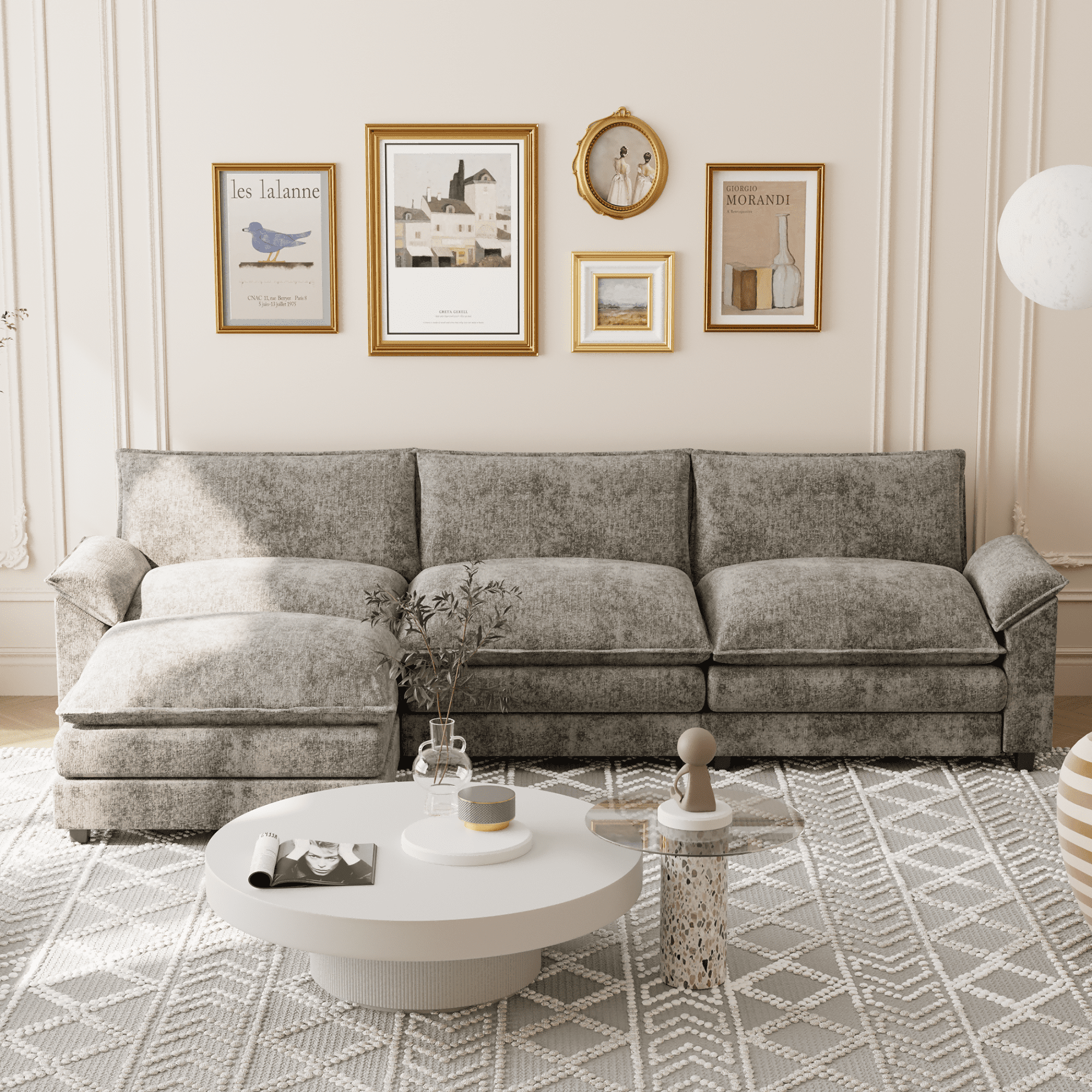 Homall Sectional Sofa 3-seat L-shaped Sofa with reversible toffee chair Movable Footrest Sofa,Gray