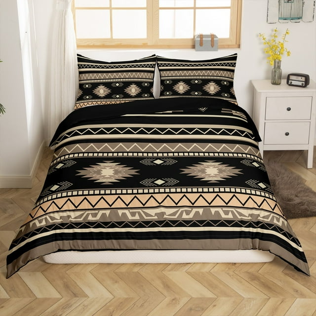 Erosebridal Tribal Aztec Comforter Cover Queen,Bohemian Boho Bedding Queen Size,Abstract Geometry Comforter Cover Queen,Ultra Soft Hippie Room Decor,Reversible,3 Pieces(No Comforter)