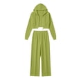 thumbnail image 5 of Naotn Women Ribbed Knit 2 Piece Sweatsuit Set, Full Zip Up Long Sleeve Cropped Hoodies Wide Leg Pants Matching Casual Sets, 5 of 7