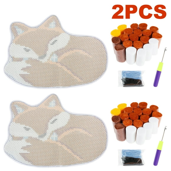 Wekvgz 2Pcs Latch Hook Rug Kit DIY Latch Hook Kit Fox Pattern Latch Hook Rug Practical Hook Rug Kits for Kids Adults Handmade Lovers Beginners