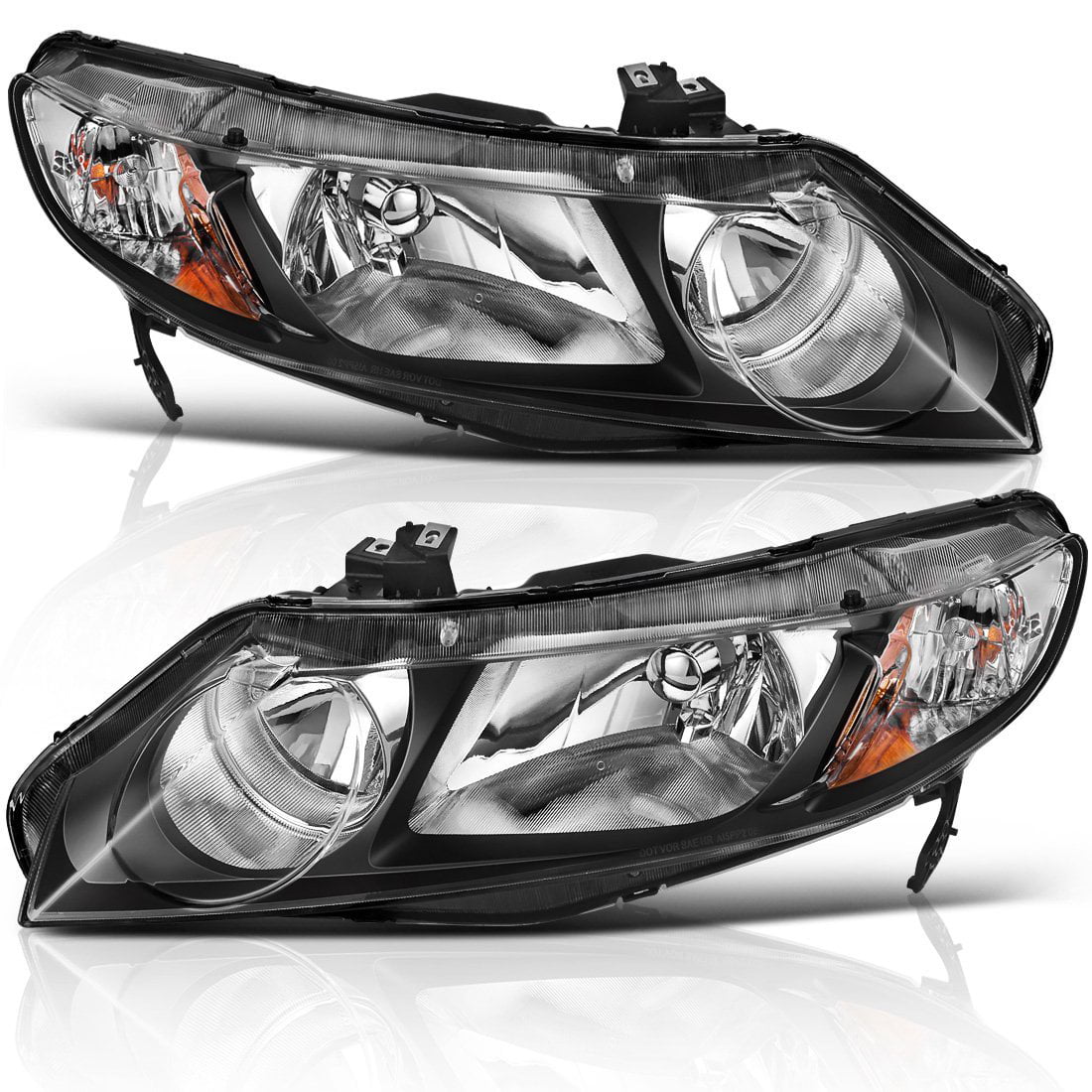 Black Compatible with 2006-2011 Honda Civic 4-Door Sedan Headlight Assembly Pair Clear Lens Replacement Passenger and Driver Side 