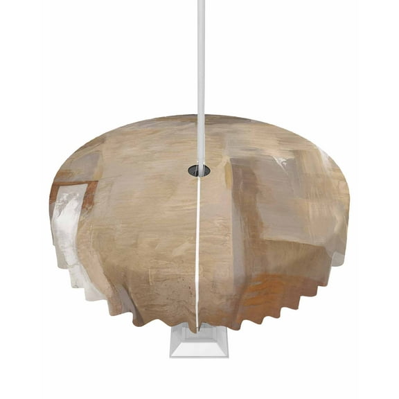 nqOlkjepod Brown Painting Outdoor Tablecloth with Umbrella Hole & Zipper, Modern Abstract Retro Art Aesthetics Round Table Cover 54 Inch, Dining Waterproof Table Cloth Protector for Patio/Party