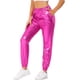 thumbnail image 4 of INSPIRE CHIC Pantalones metálicos holográficos brillantes de cintura alta para mujer, fiesta, XS, rosa intenso, 4 of 6