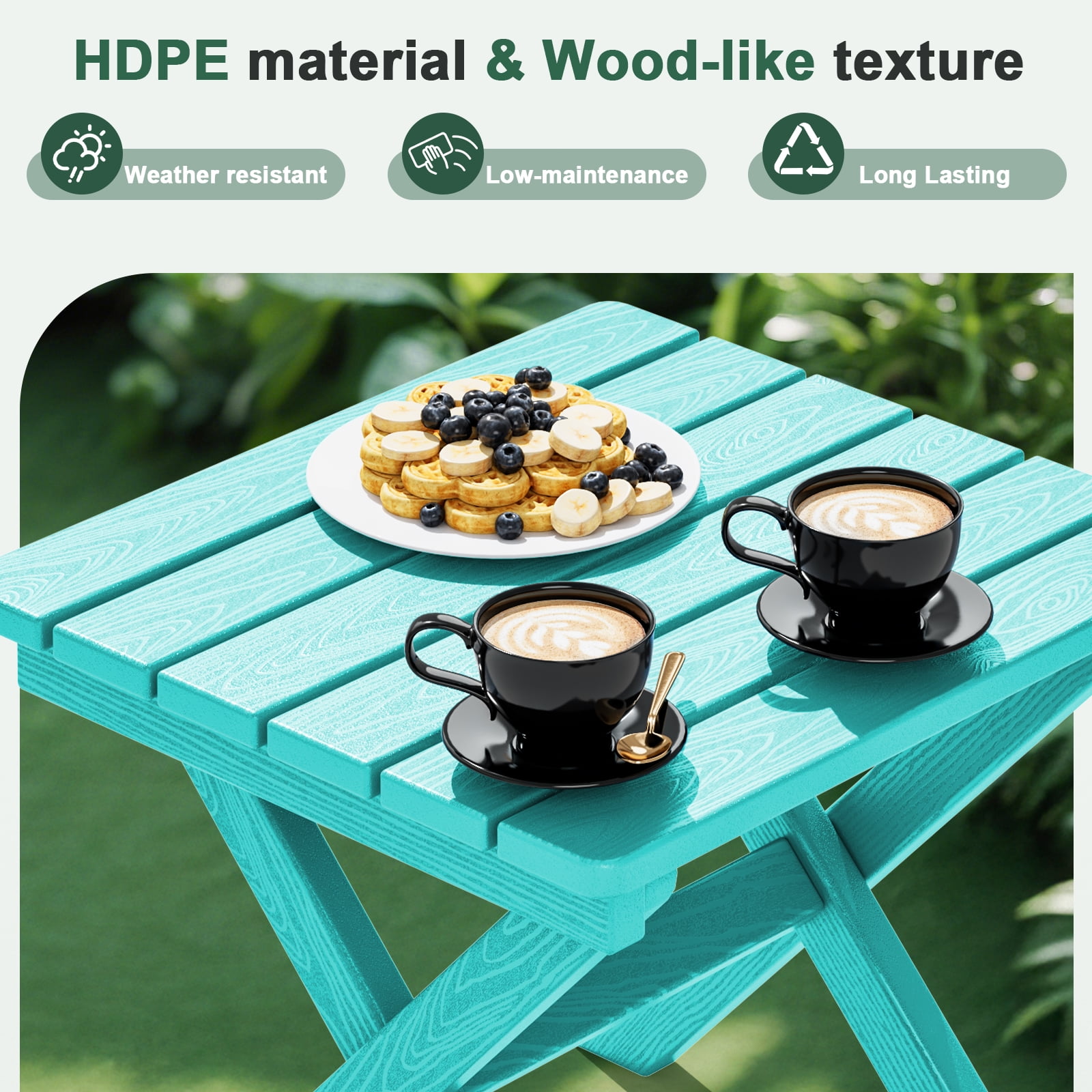 SERWALL Small Folding Side Table set 2, HDPE All Weather Adirondack End Table, No Assembly Required, Aruba