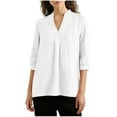 thumbnail image 7 of YanHoo Womens Blouses 3/4 Sleeve Spring Tops Loose Fit V Neck Shirts Dressy Casual Summer Cotton Linen Basic Tee Tshirt White,XL, 7 of 7