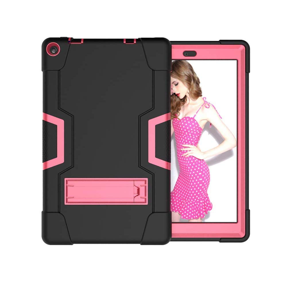 For  Kindle Fire HD 8 2017/2018 Shockproof Drop resistance Anti-Dust Hybrid Rubber Stand Case Cover Hot Pink