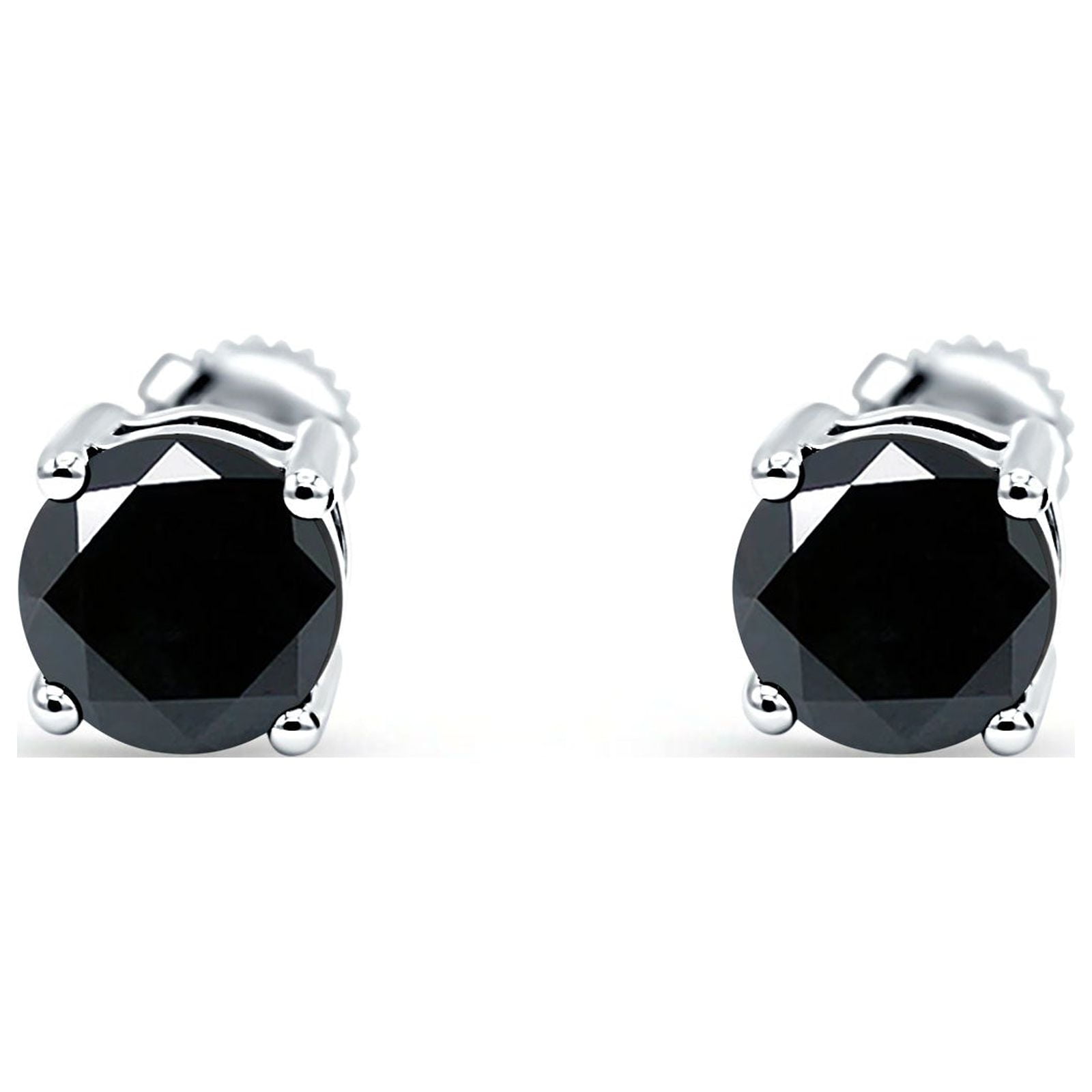 4mm Solitaire Screw Back Stud Earring Round Simulated Black CZ Solid 925 Sterling Silver