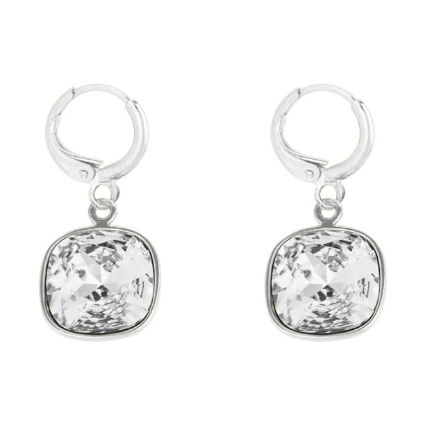 Arete para Mujer con Cristal Swarovski en Forma de Cuadrado – Bañado en Rodio– Arete Elegante y Brillante, Aretes de Mujer de Moda– Joyería para Mujer de Moda– Regalo especial Ortiz Espinosa Temporada