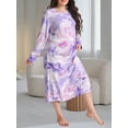 thumbnail image 2 of ValueVibe Plus Size Nightgown for Women Long Sleeve Sleepshirt Crew Neck Full Length Sleepdress with Purple Marble Print, 1XL, 2 of 4