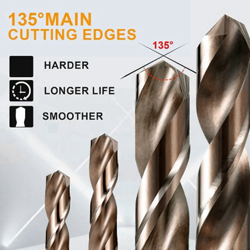 Cobalt Drill Bits Set M35 High Speed Steel Twist Jobber Length for Hardened Metal, Stainless Steel, Cast Iron (26Pcs)