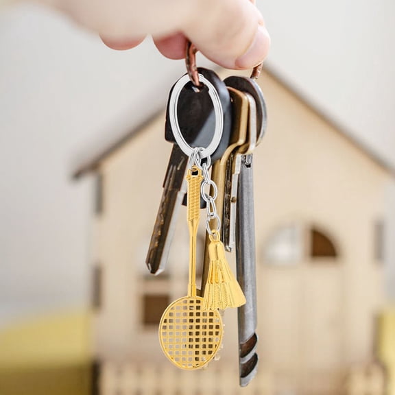 WRISTBIQUE Soccer Ball Keychain Badminton Racket Keychain Golden 1Set