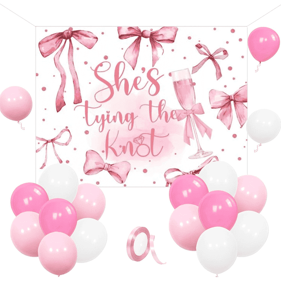 She's Tying The Knot Bridal Shower Decorations Pink Bow Coquette Backdrop Banner Bachelorette Party Decor Pink Tying The Knot Wedding Party Supplies