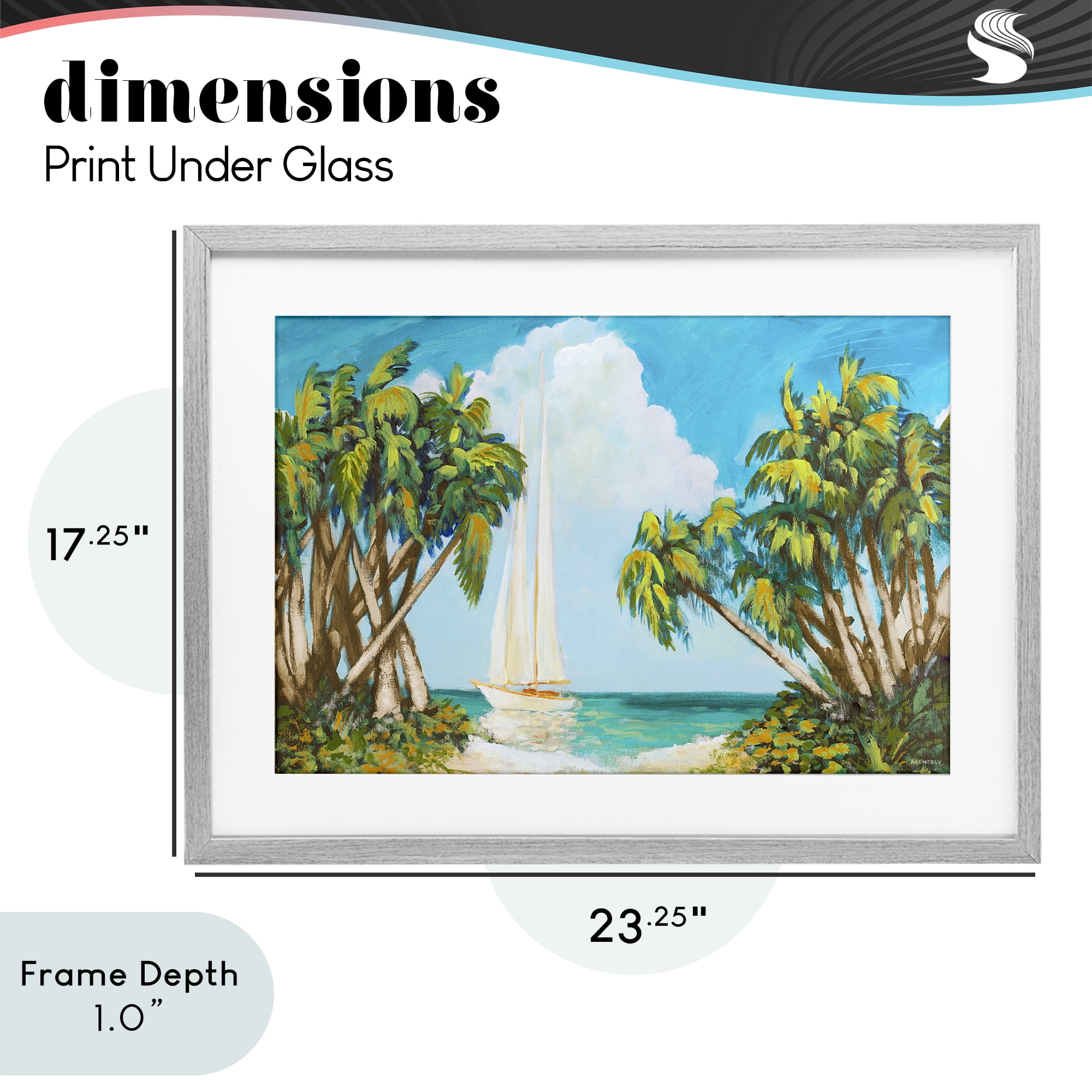 Stupell Industries Sailboat Among Palms Gray Framed Print Under Glass, design by Dan Meneely