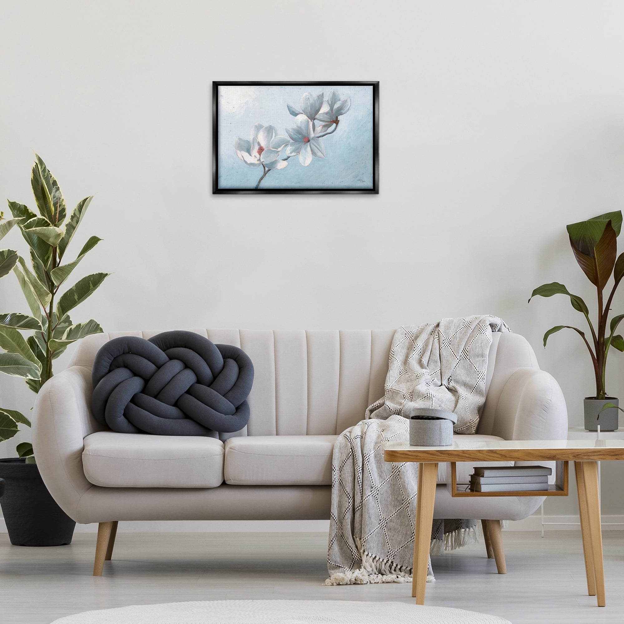 Stupell Industries Budding Magnolia Blooms Botanical & Floral Painting Black Floater Framed Art Print Wall Art, 25 x 17