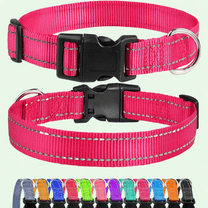 Adjustable Reflective Dog Collar with Quick Release Buckle, Sturdy Nylon Collars for Small Boy and Girl Dogs, Pink