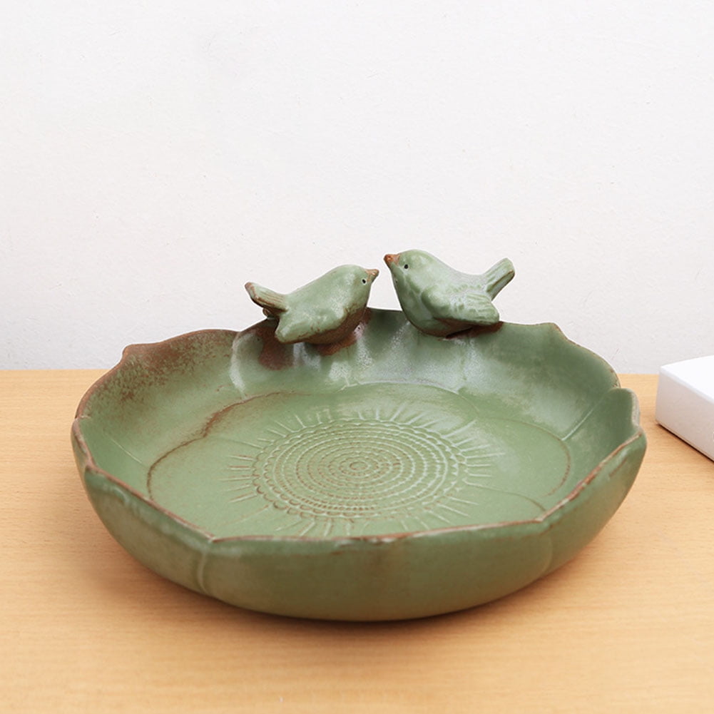 Ceramic Birdbath Bowl Hummingbird Feeder Multifunctional Bird Food Container Hummingbird Watering Container for Outdoor Garden Courtyard